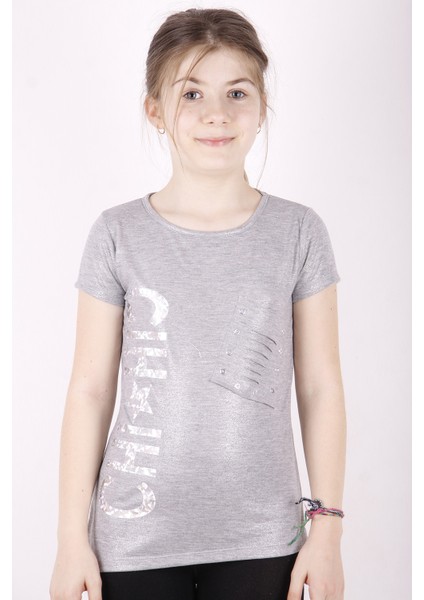 Kız Çocuk Yıldız Baskılı Kesik Cep Detaylı T-Shirt