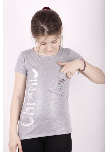 Kız Çocuk Yıldız Baskılı Kesik Cep Detaylı T-Shirt fiyatları