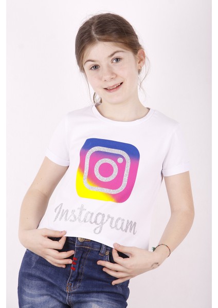 Kız Çocuk Instagram Baskılı T-Shirt