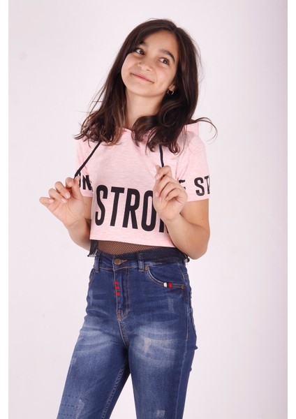Kız Çocuk Be Strong Baskılı Kapüşonlu T-Shirt