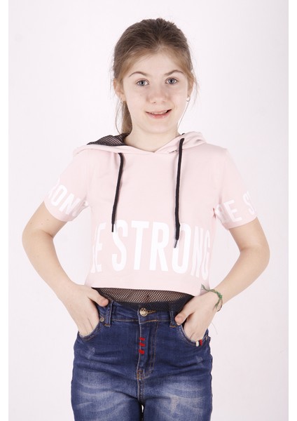 Kız Çocuk Be Strong Baskılı Kapüşonlu T-Shirt