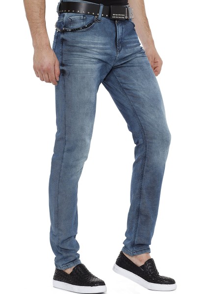 Cipo&Baxx CD374 Slim Fit Dar Paça Jean Mavi Erkek Kot Pantolon