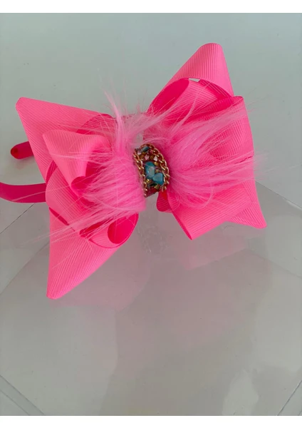 Queen Accessories Neon Pembe Şerit Taşlı Tüylü Anne Kız Çocuk Bebek  Taç