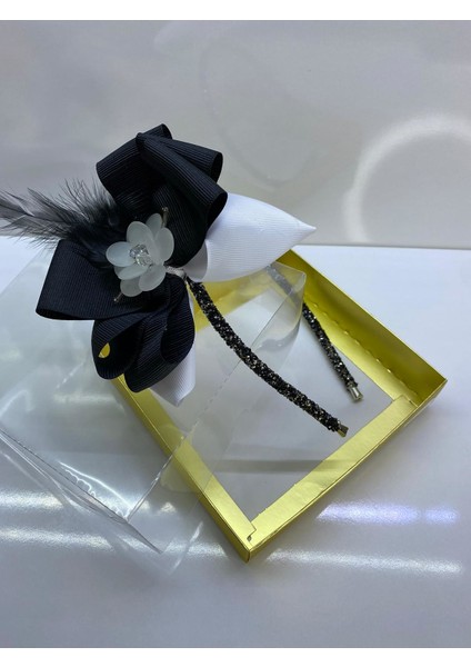Siyah Beyaz Çiçek Broşlu Luxury Anne Kız Çocuk Kına Düğün Tak Çıkar Taç modelleri