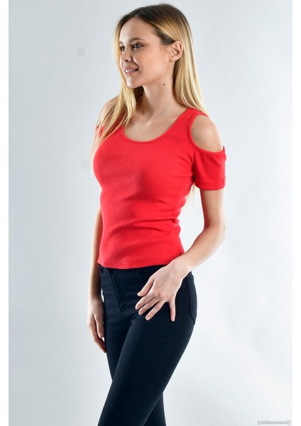 20021670 Kaşkorse Omuzu Açık Kısa Kol Bluz Kırmızı M fiyatları