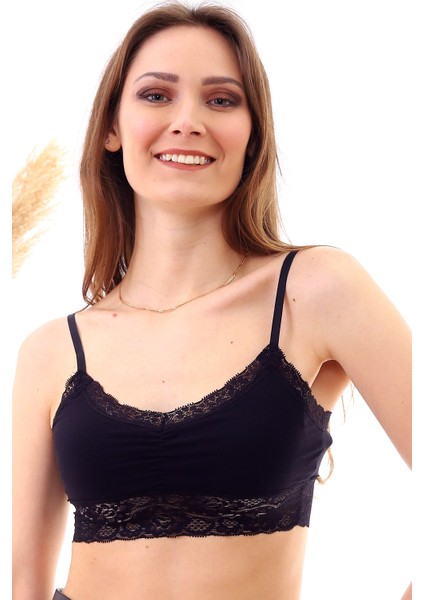 20040410 Süpren Askılı Şerit Dantelli Büstiyer Siyah XL modelleri