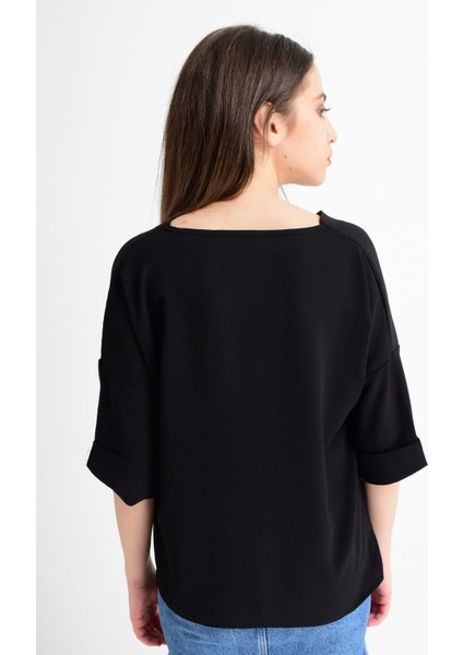 9182879 Kobe Yaka Bindirmeli Capri Kol Bluz Siyah S modelleri