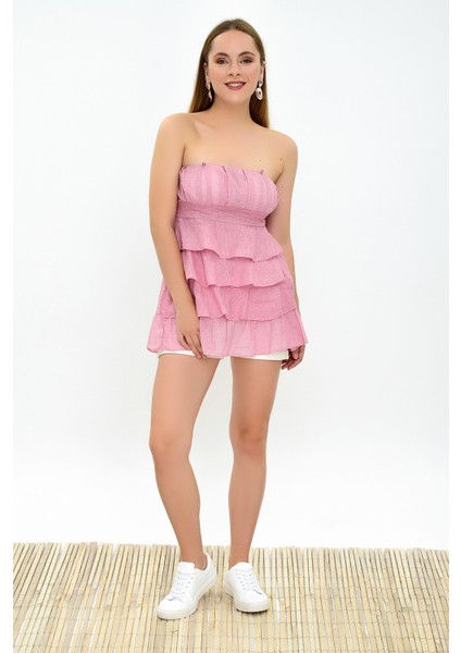 9303073 Verev Fırfırlı Askılı Elbise Pudra S fiyatları