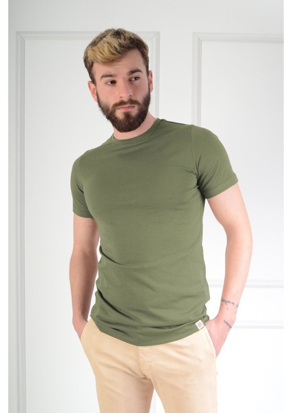 Basic Slim Fit Haki Erkek T-Shirt Xxl
