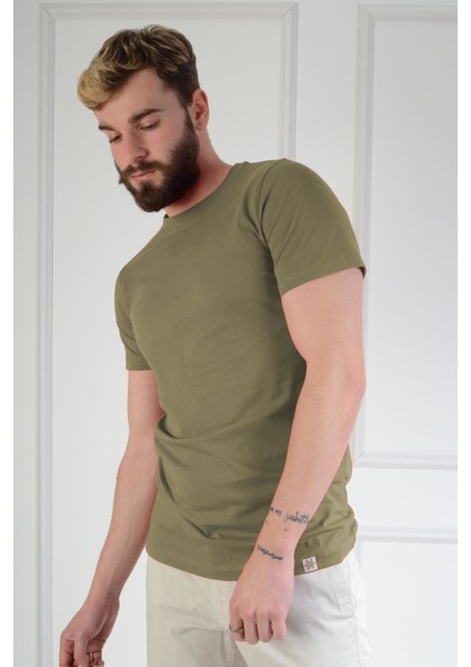 Basic Slim Fit Haki Erkek T-Shirt Xxl
