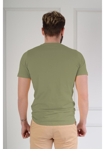 Basic Slim Fit Haki Erkek T-Shirt Xxl