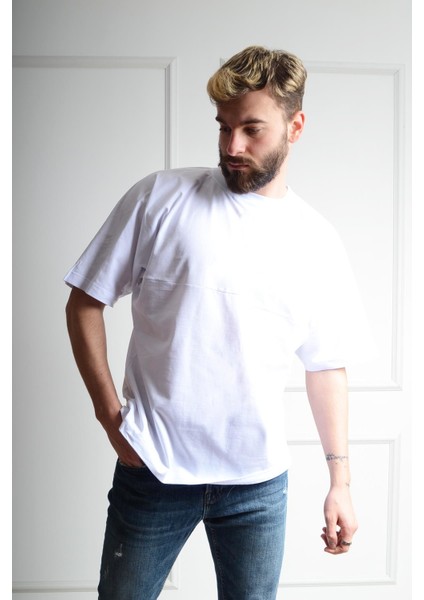 Oversized Beyaz Erkek T-Shirt Xl