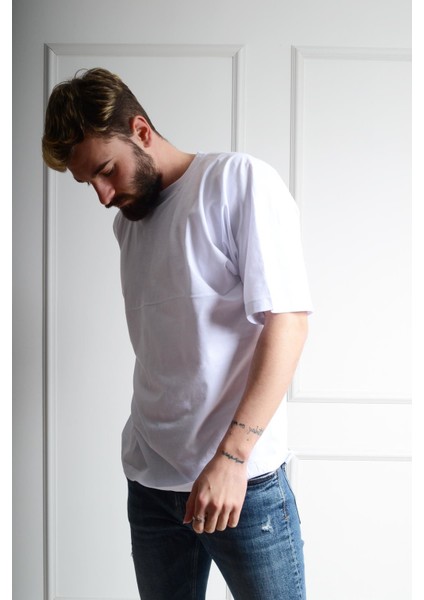 Oversized Beyaz Erkek T-Shirt Xl