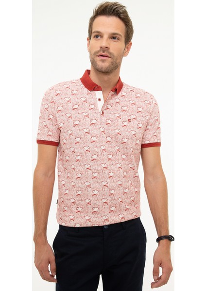 Erkek Kiremit Slim Fit Desenli Polo Yaka Tişört 50200308-VR031