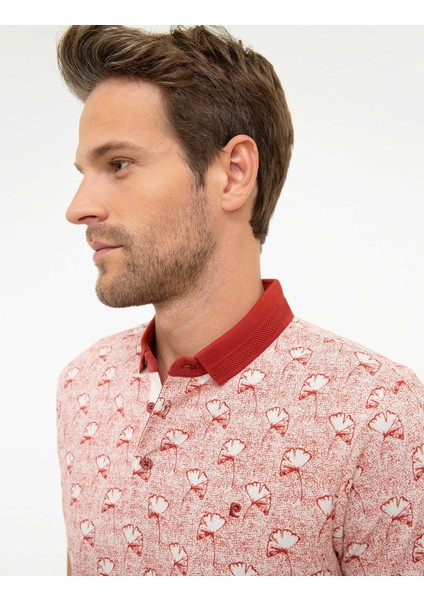 Erkek Kiremit Slim Fit Desenli Polo Yaka Tişört 50200308-VR031 fiyatları