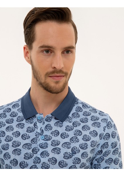 Erkek Mavi Slim Fit Baskılı Polo Yaka Tişört 50220880-VR036 fiyatları