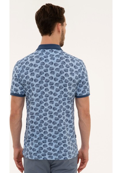 Erkek Mavi Slim Fit Baskılı Polo Yaka Tişört 50220880-VR036 modelleri