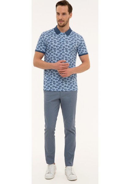 Erkek Mavi Slim Fit Baskılı Polo Yaka Tişört 50220880-VR036 fırsatları