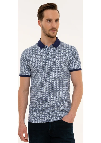 Pierre Cardin Erkek Lacivert Slim Fit Baskılı Polo Yaka Tişört 50220887-VR003