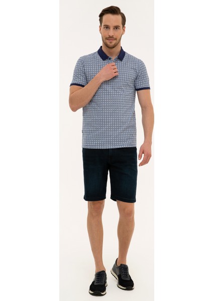 Pierre Cardin Erkek Lacivert Slim Fit Baskılı Polo Yaka Tişört 50220887-VR003