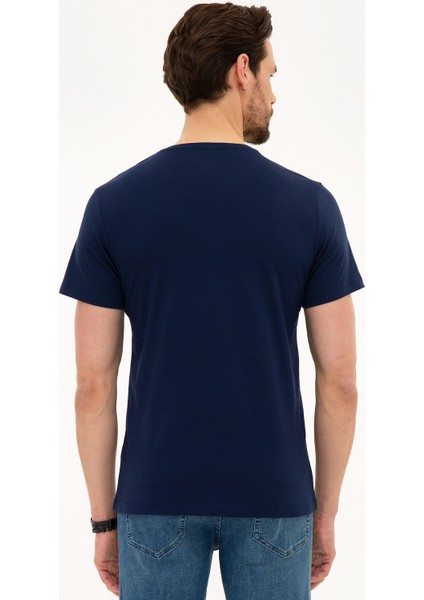 Erkek Lacivert Slim Fit Basic Tişört 50218576-VR033