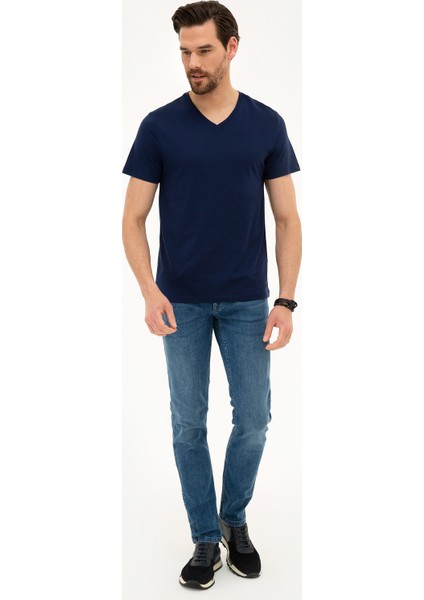 Erkek Lacivert Slim Fit Basic Tişört 50218576-VR033