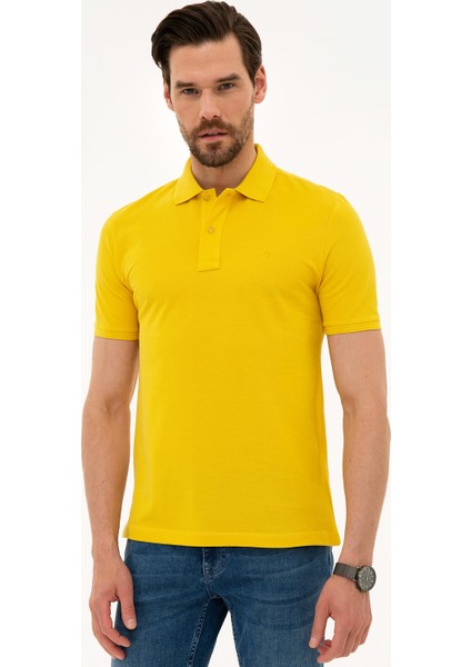 Erkek Sarı Slim Fit Polo Yaka Basic Tişört 50218589-VR043
