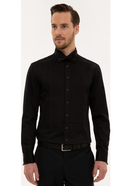 Erkek Siyah Slim Fit Smokin Gömlek 50222994-VR046