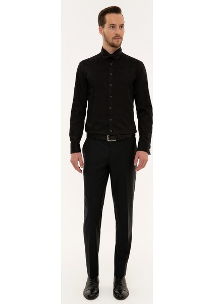 Erkek Siyah Slim Fit Smokin Gömlek 50222994-VR046 fırsatları