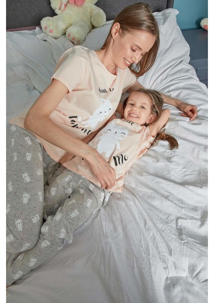 Kız Çocuk Kedi Baskılı Pijama Takımı R0681A620SM