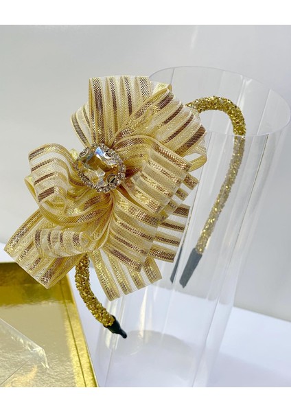 Queen Accessories Gold Kristal Taşlı Şerit Kurdele  Luxury Anne Kız Çocuk Hediye Kına Düğün Tak Çıkar Taç