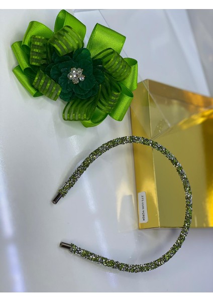 Yeşil Çiçek Broşlu Şerit Kurdele Luxury Anne Kız Çocuk Hediye Kına Düğün Tak Çıkar Taç fiyatları