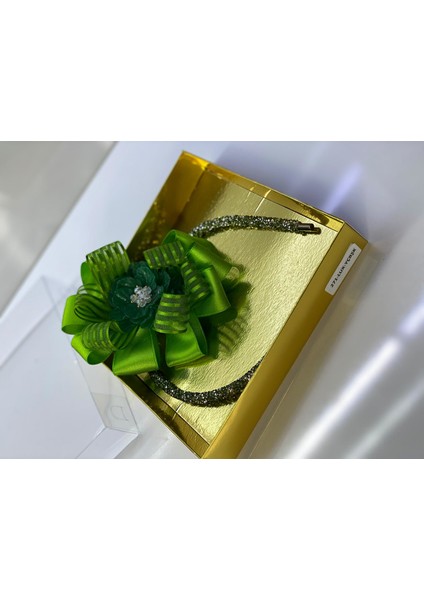 Yeşil Çiçek Broşlu Şerit Kurdele Luxury Anne Kız Çocuk Hediye Kına Düğün Tak Çıkar Taç modelleri