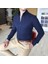 İtalyan Stil Slim Fit Dik Yaka Saten Erkek Gömlek Koyu Lacivert T4740 3