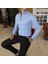 İtalyan Stil Slim Fit Dik Yaka Saten Erkek Gömlek Mavi T4750 1