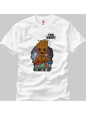 Crazy Groot Guardians Dont Push The Button Erkek T-Shirt