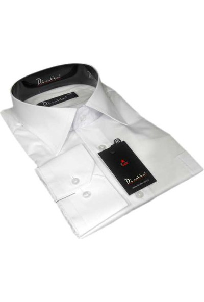 Dicotto Beyaz Büyük Beden Düz Renk Uzun Kol Klasik Erkek Gömlek - 150-1
