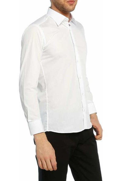 Dicotto Beyaz Slim Fit Düz Renk Uzun Kol Erkek Gömlek - 151-1