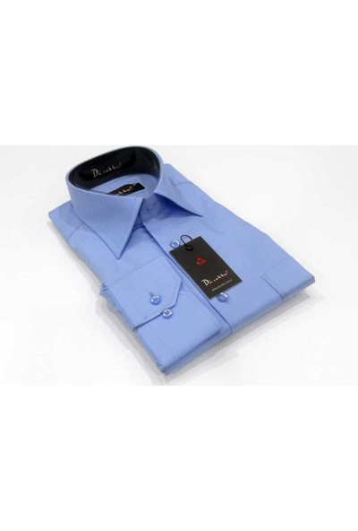 Dicotto Koyu Mavi Klasik Kesim Uzun Kol Düz Renk Erkek Gömlek - 150-23