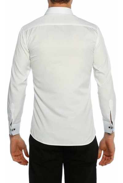 Dicotto Micro Kumaş Kol Düğmeli Slim Fit Beyaz Gömlek - 200-1