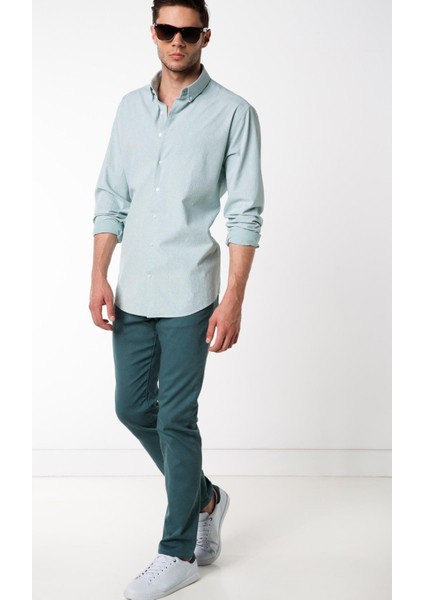 Erkek Modern Fit Mikro Desenli Gömlek Mint