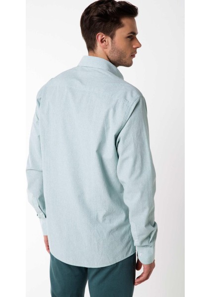 Erkek Modern Fit Mikro Desenli Gömlek Mint