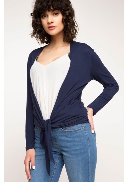 Kadın Önden Bağlamalı Hırka Lacivert