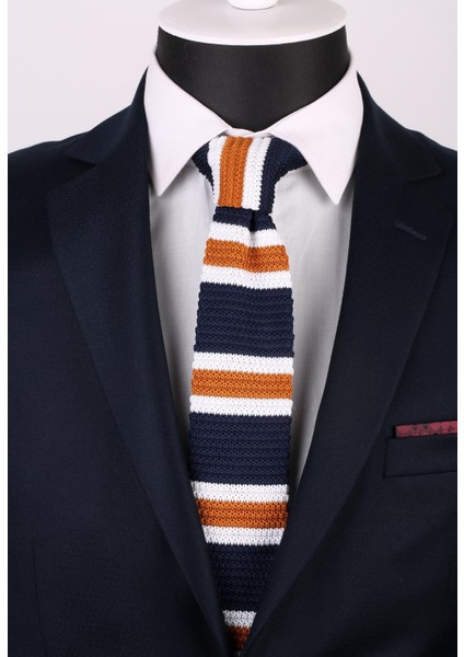 Lacivert Çizgili Örgü Kravat 8152 fiyatları