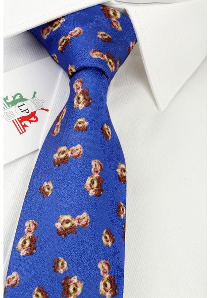 Mavi Çiçek Desenli Slim Kravat 5891