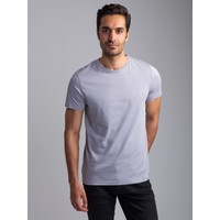 Dufy Açık Gri Bisiklet Yaka Düz Erkek T-Shirt - Slim Fıt