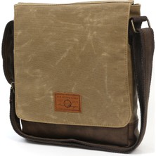 Old Cotton Cargo 7112 Postacı Omuz Çantası Bayan ve Erkek için Çapraz Su Geçirmez Mumlu Kanvas Çok Bölmeli Gözlü Okul Tablet Çanta - Açık Kahverengi