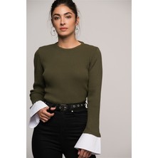 Miss Lusi 7376003 Ince Fitilli Kaşkorse Manşeti Garnili Uzun Kol Bluz