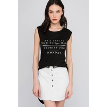 Miss Lusi 8101091 Monday Yazı Baskılı Arka Eteği Uzun Kolsuz Tunik