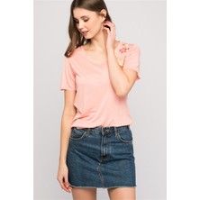 Miss Lusi 8110562 Leylek Nakışlı V Yaka Boyfriend Kısa Kol Bluz